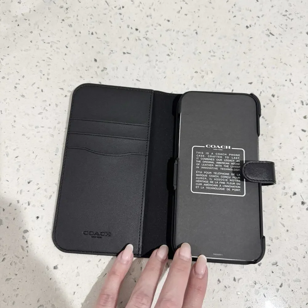 Coach Folio Case in Signature Canvas iPhone 15 leather nwot black